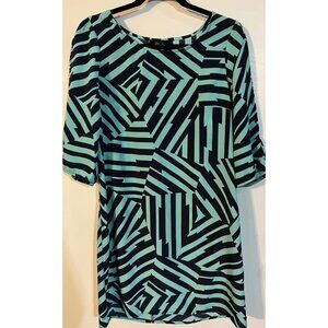 BCX Womens Geometric Print Dress 3/4 Sleeve Size L Black & Green